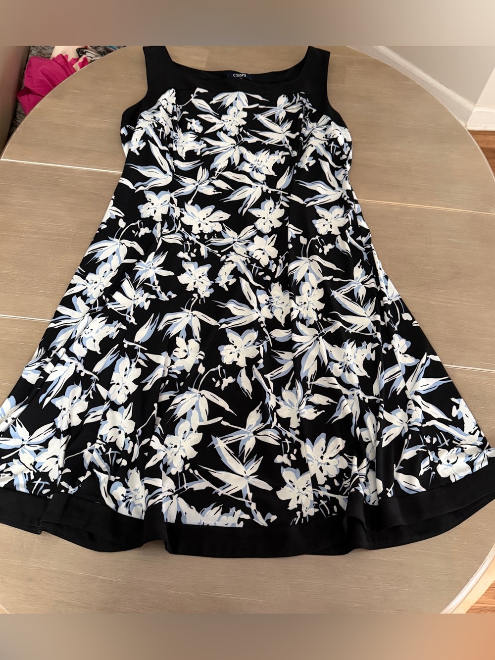 Chaps XL Floral Fit & Flare Dress Black Blue Sleeveless Cruise Resort Vacation